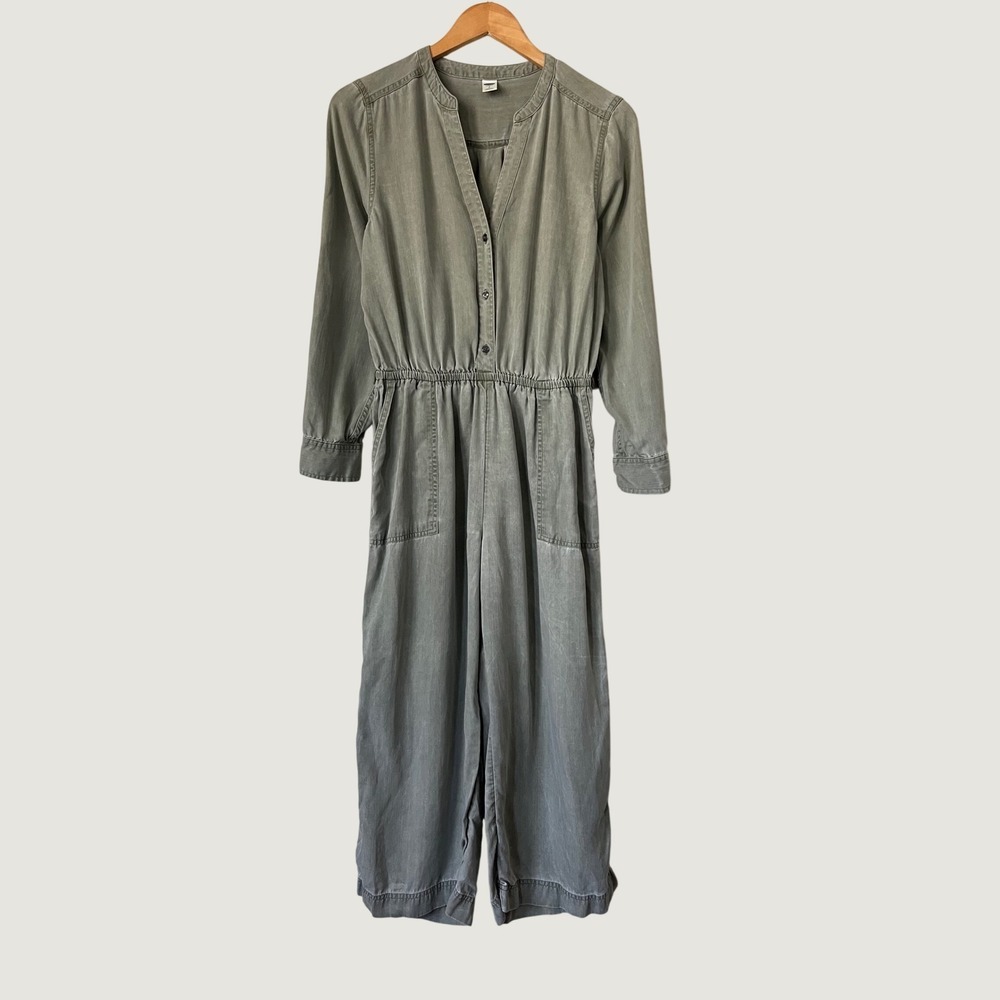 Old Navy Womens Green Long Sleeve Button Front Elastic Waist Utility Jumpsuit S - Picture 1 of 11